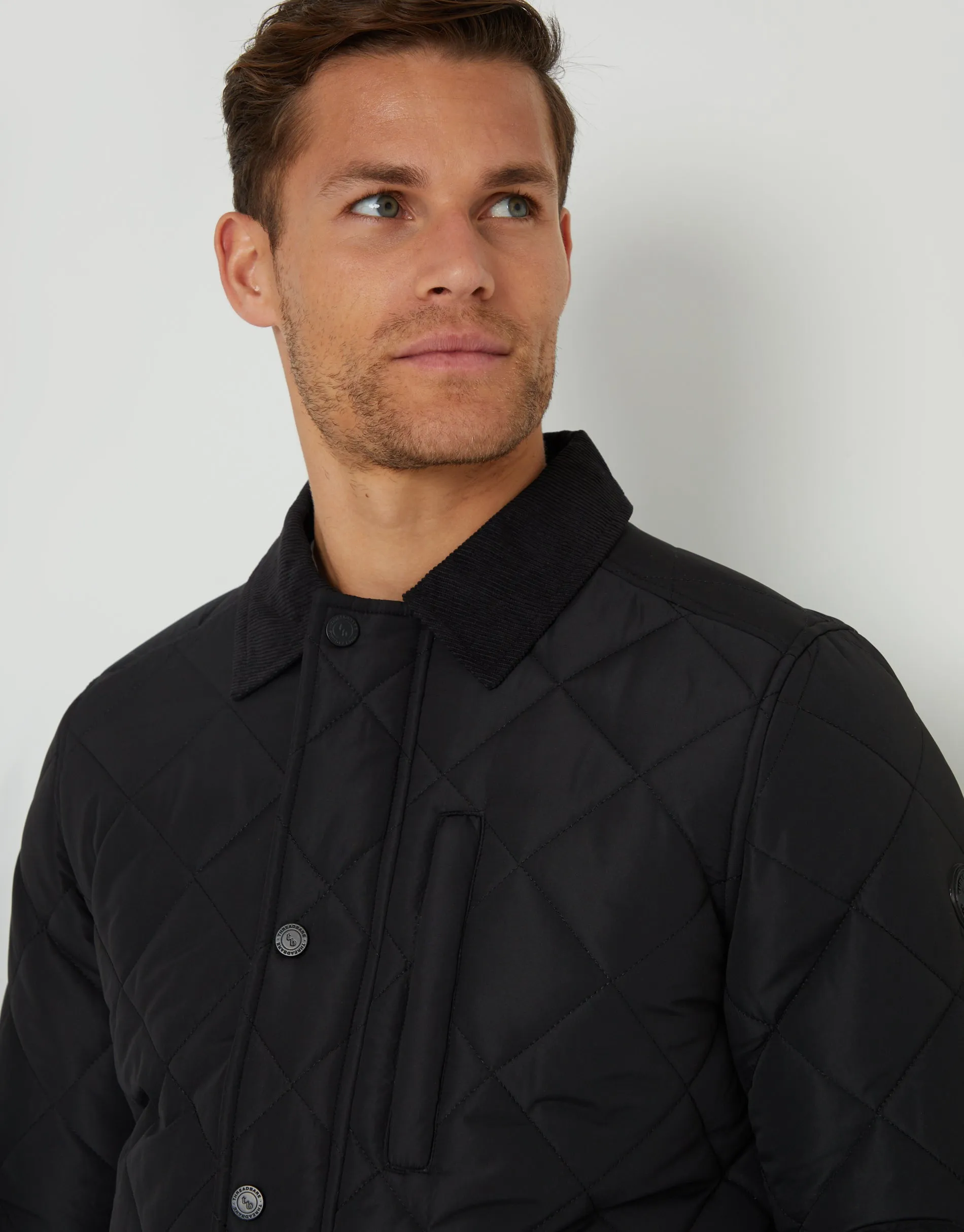 Men's Black Showerproof Diamond Quilted Collared Jacket