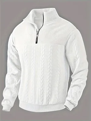 Men's Casual Quarter Zip Sweater with Striped Detail | Ideal for Autumn/Winter
