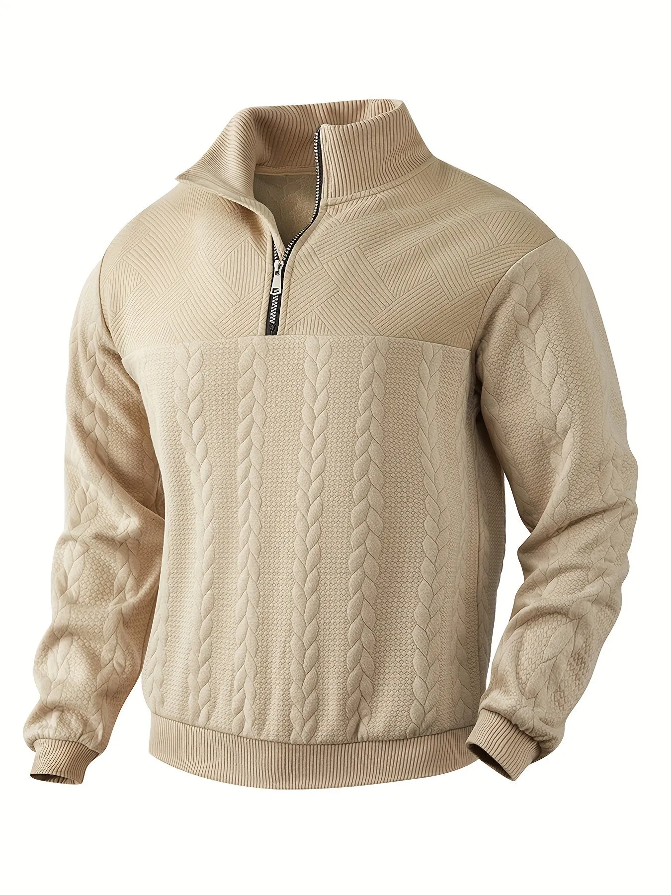 Men's Casual Quarter Zip Sweater with Striped Detail | Ideal for Autumn/Winter