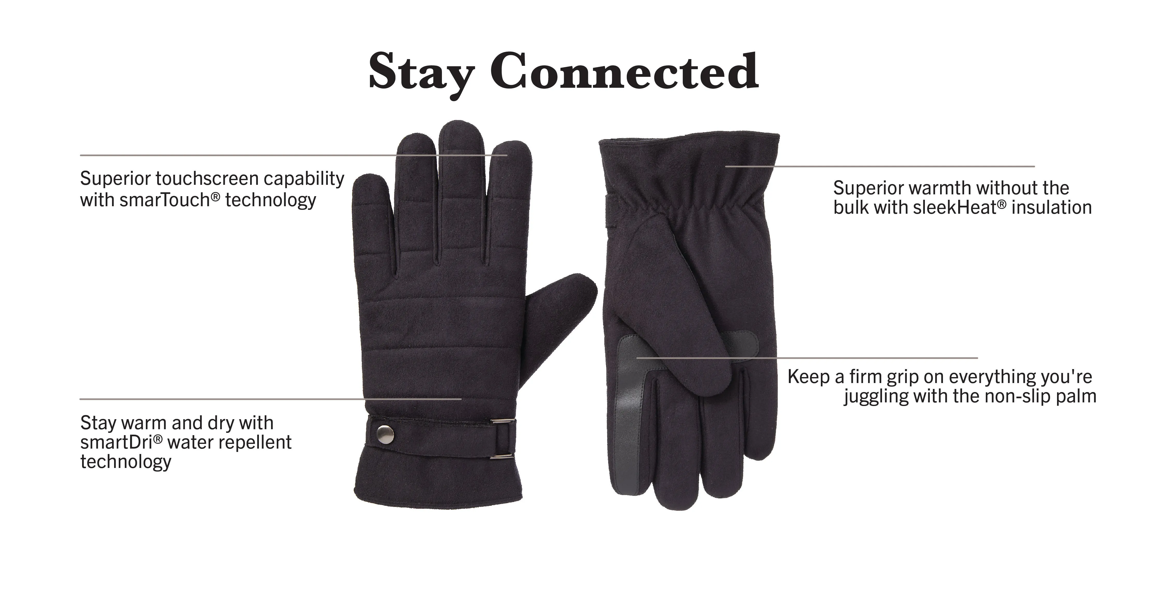 Men's Dual Lined Quilted Microsuede Touchscreen Gloves