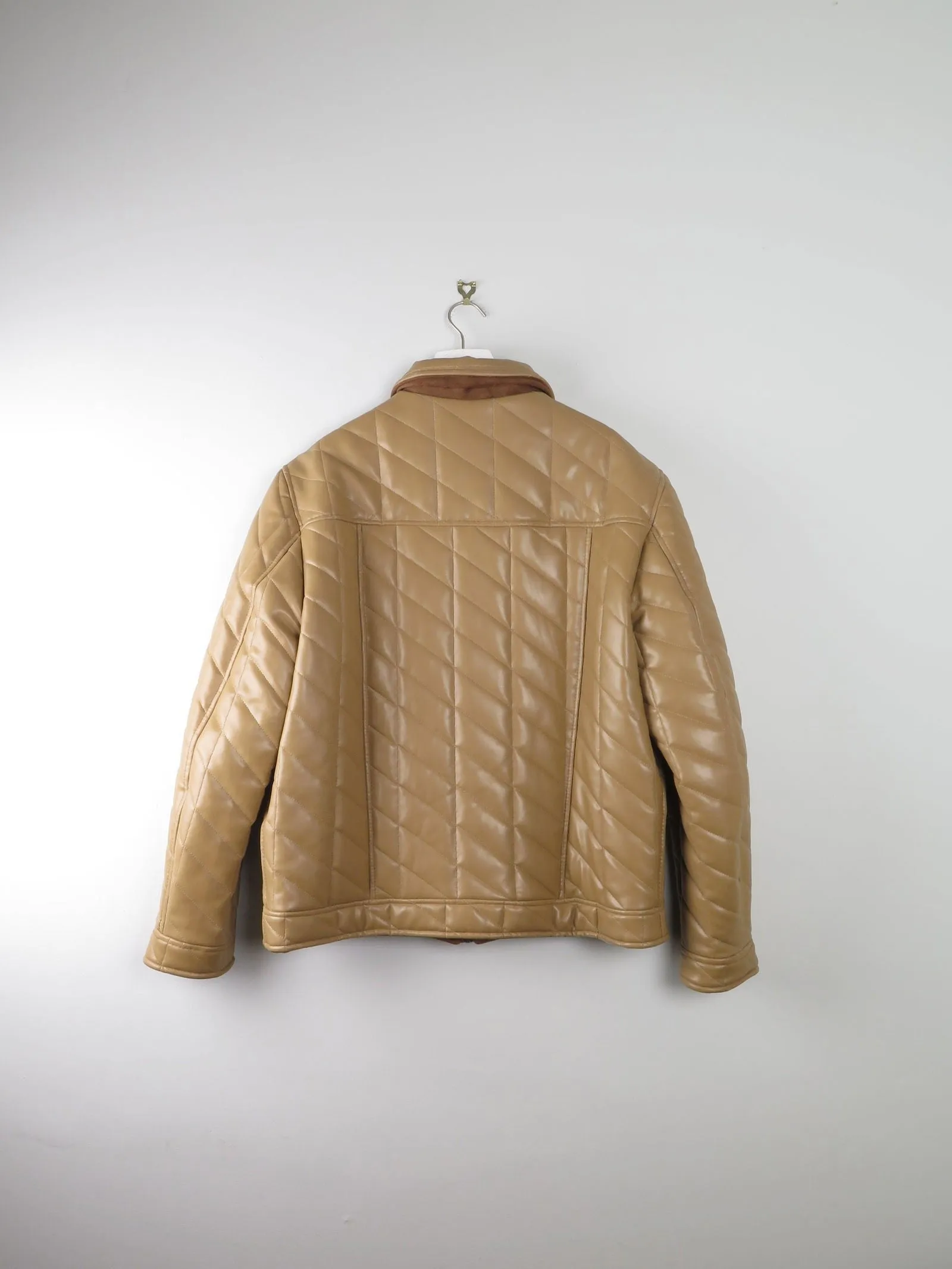 Men's Vintage Dark Cream Mustard Quilted Jacket PVC Never Worn L