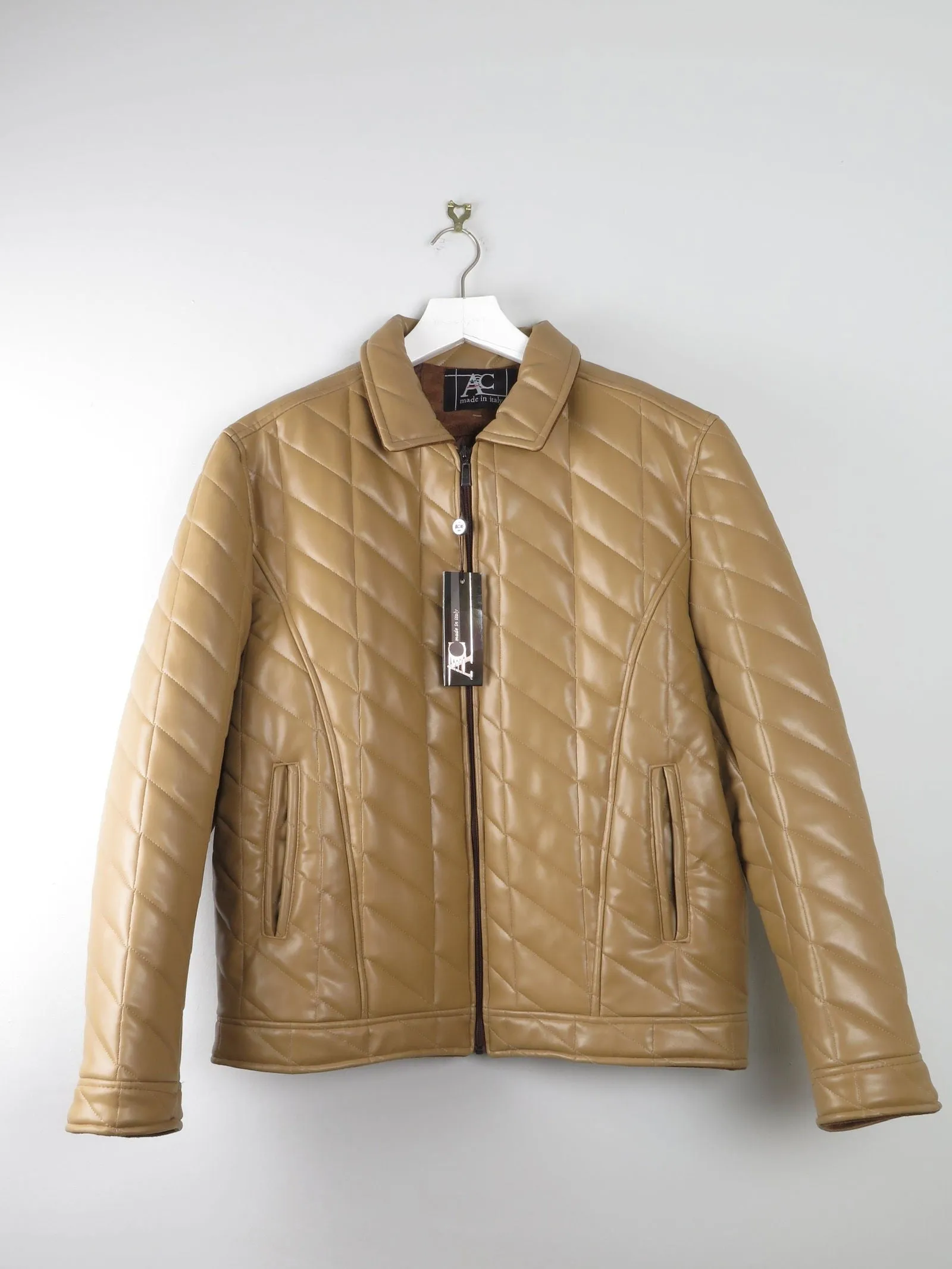 Men's Vintage Dark Cream Mustard Quilted Jacket PVC Never Worn L