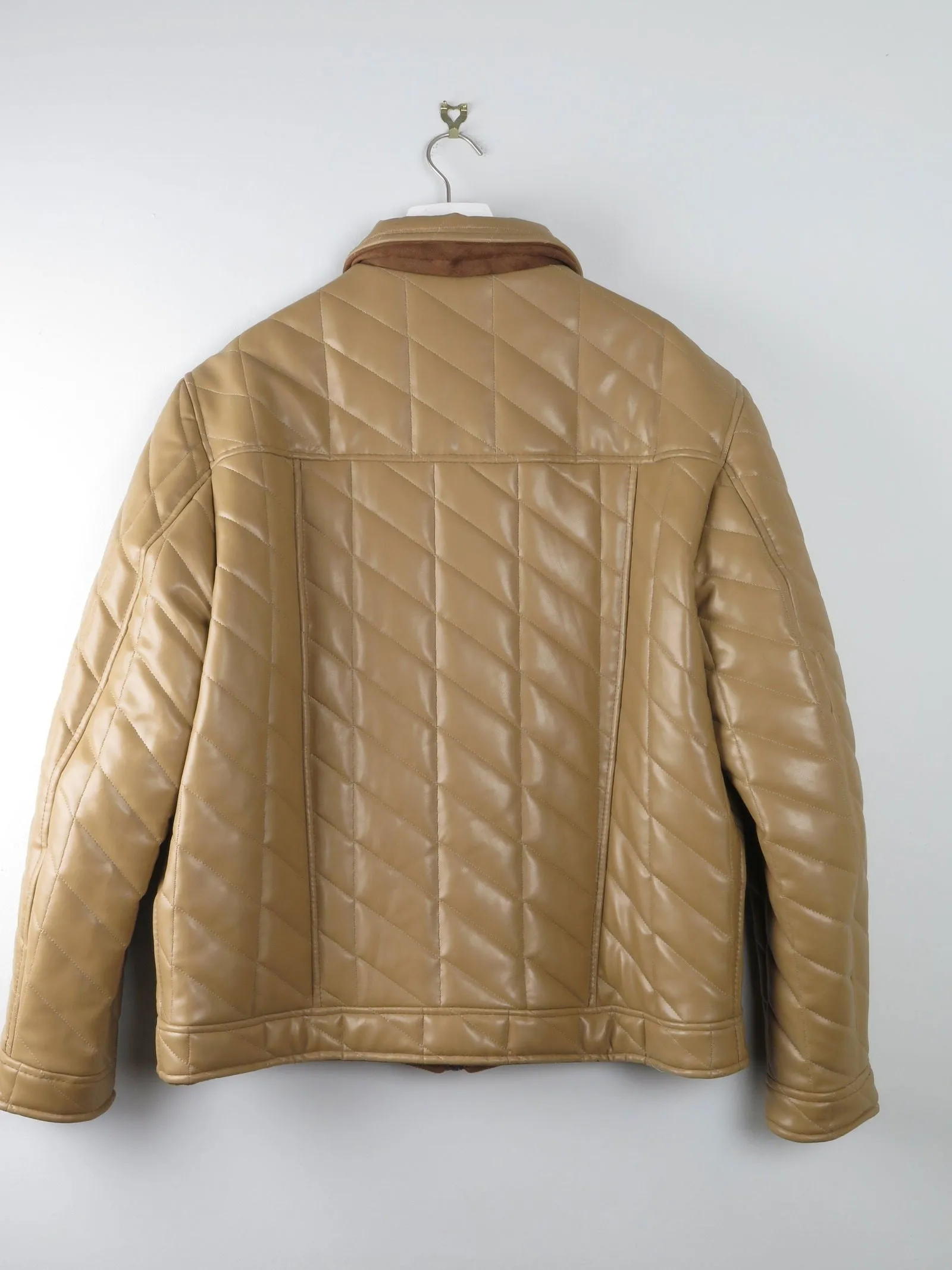 Men's Vintage Dark Cream Mustard Quilted Jacket PVC Never Worn L