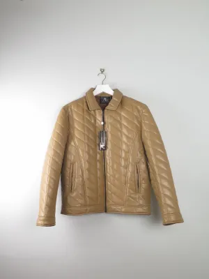 Men's Vintage Dark Cream Mustard Quilted Jacket PVC Never Worn L