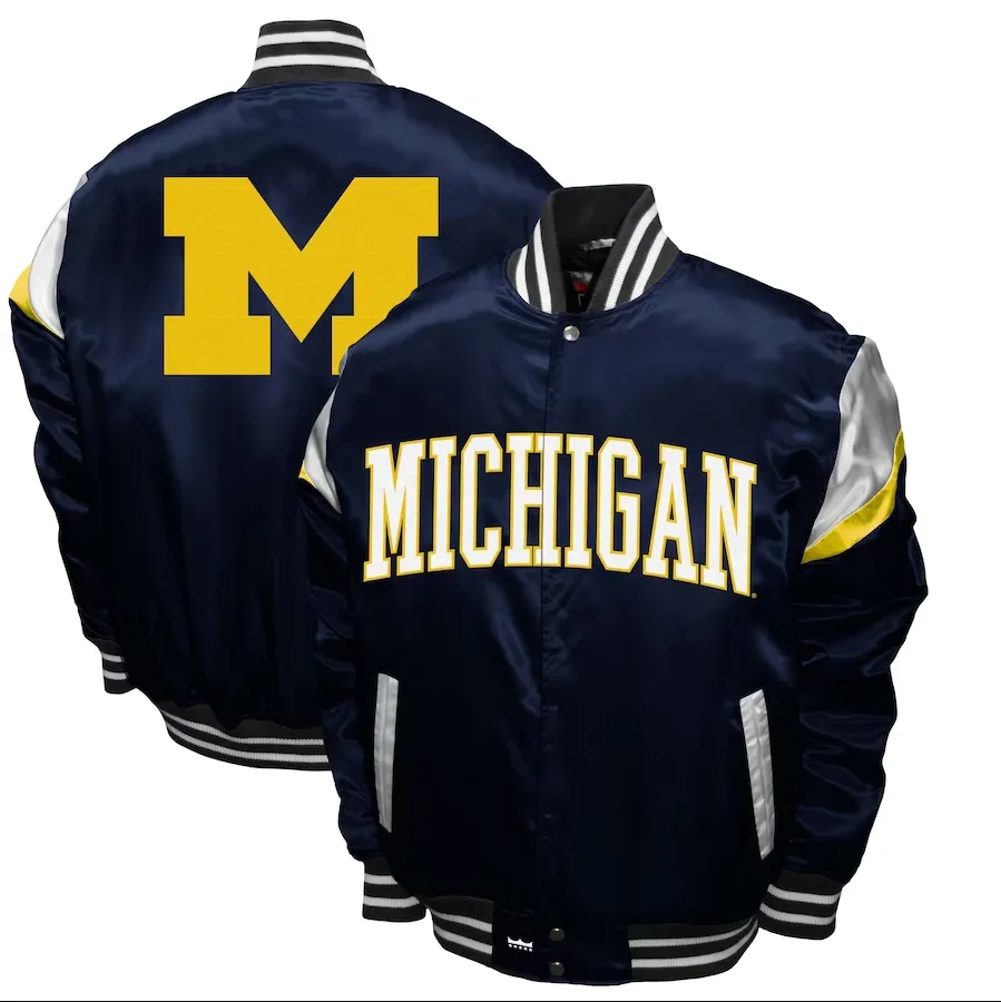 Michigan Wolverines Power Satin Full-Snap Jacket - Navy