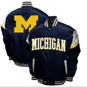 Michigan Wolverines Power Satin Full-Snap Jacket - Navy