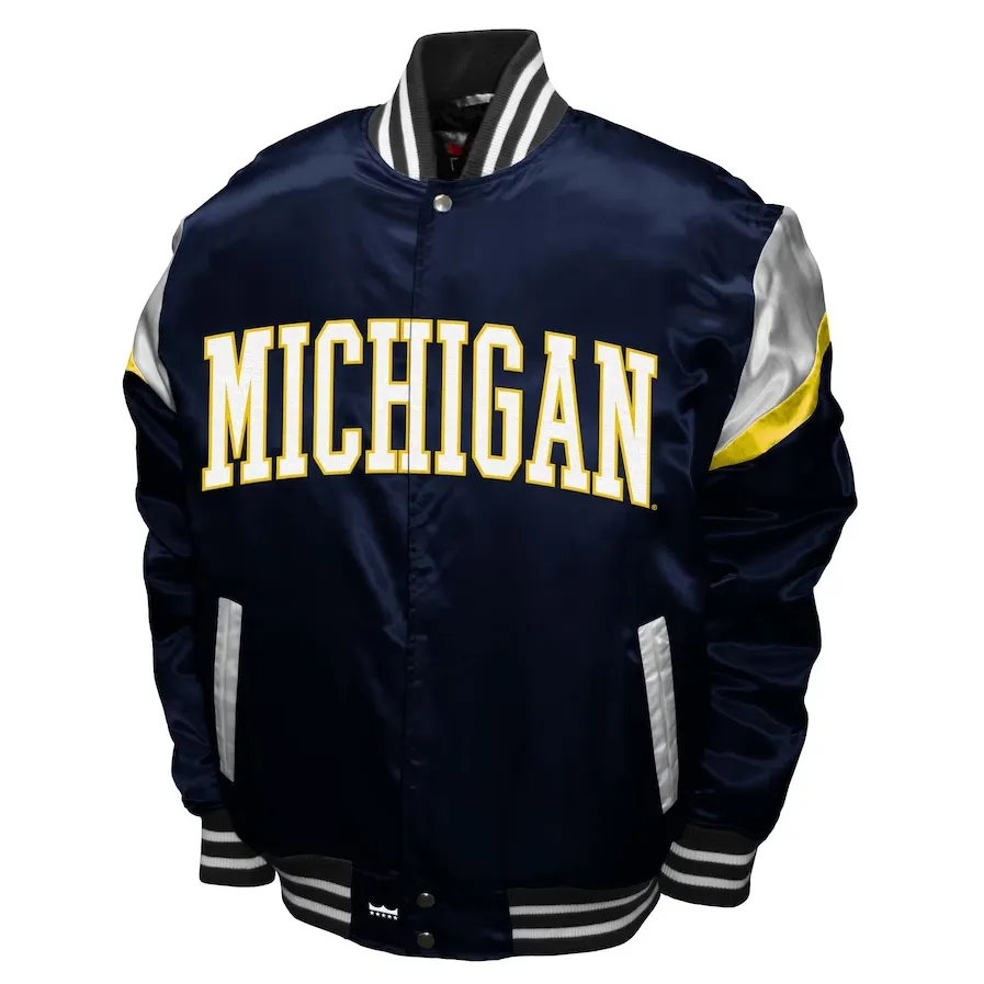 Michigan Wolverines Power Satin Full-Snap Jacket - Navy