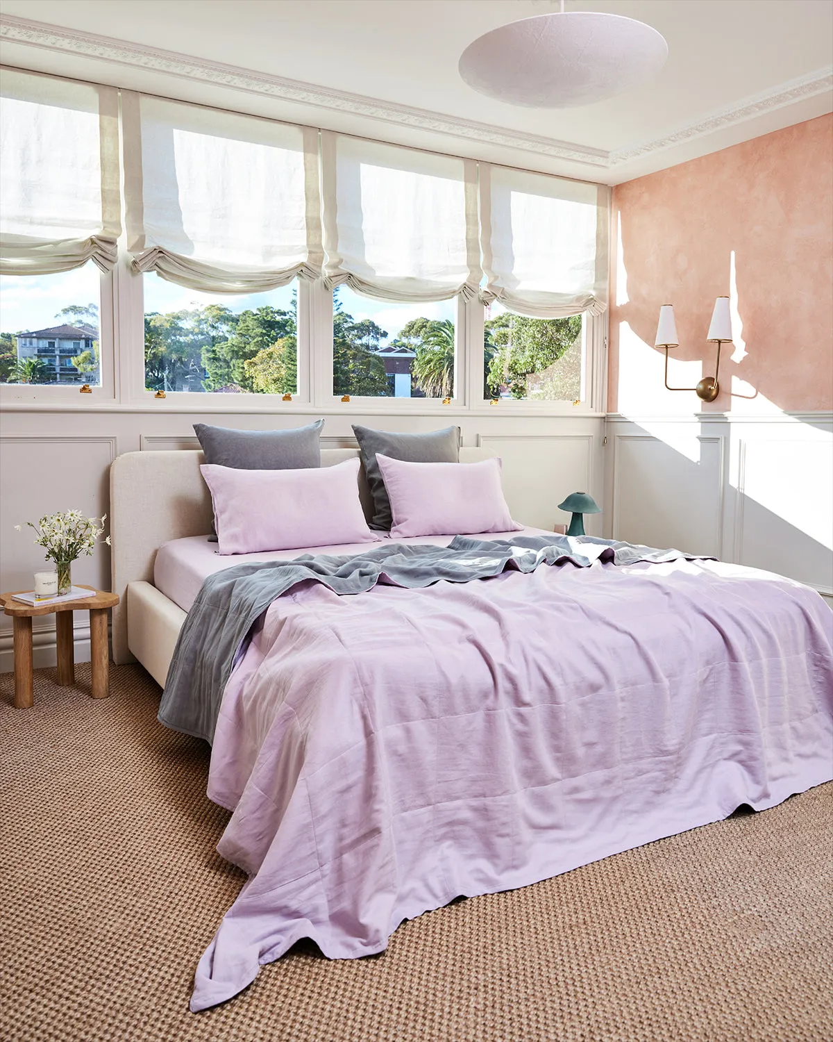 Mineral & Lilac 100% French Flax Linen Quilt Set