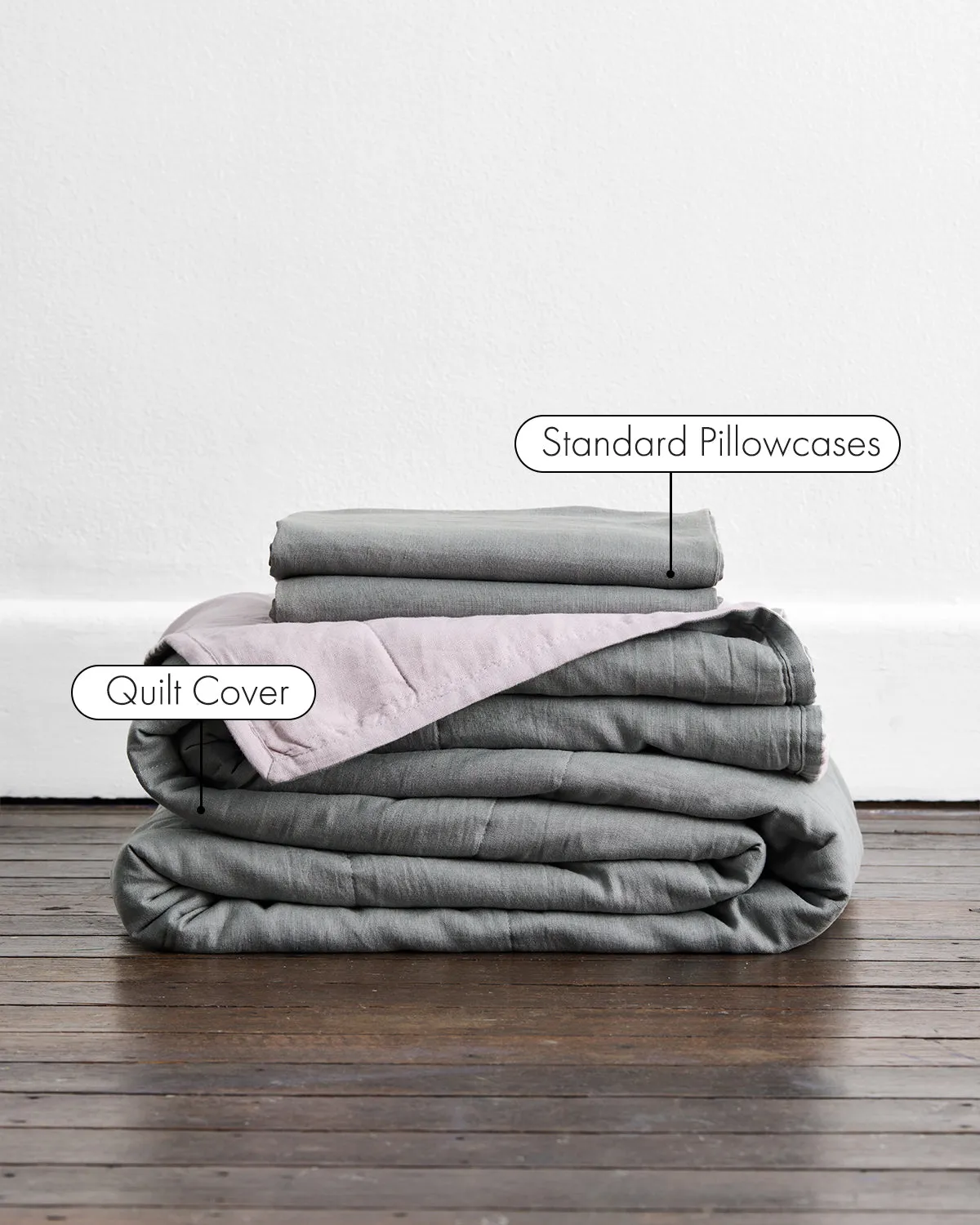 Mineral & Lilac 100% French Flax Linen Quilt Set