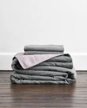 Mineral & Lilac 100% French Flax Linen Quilt Set