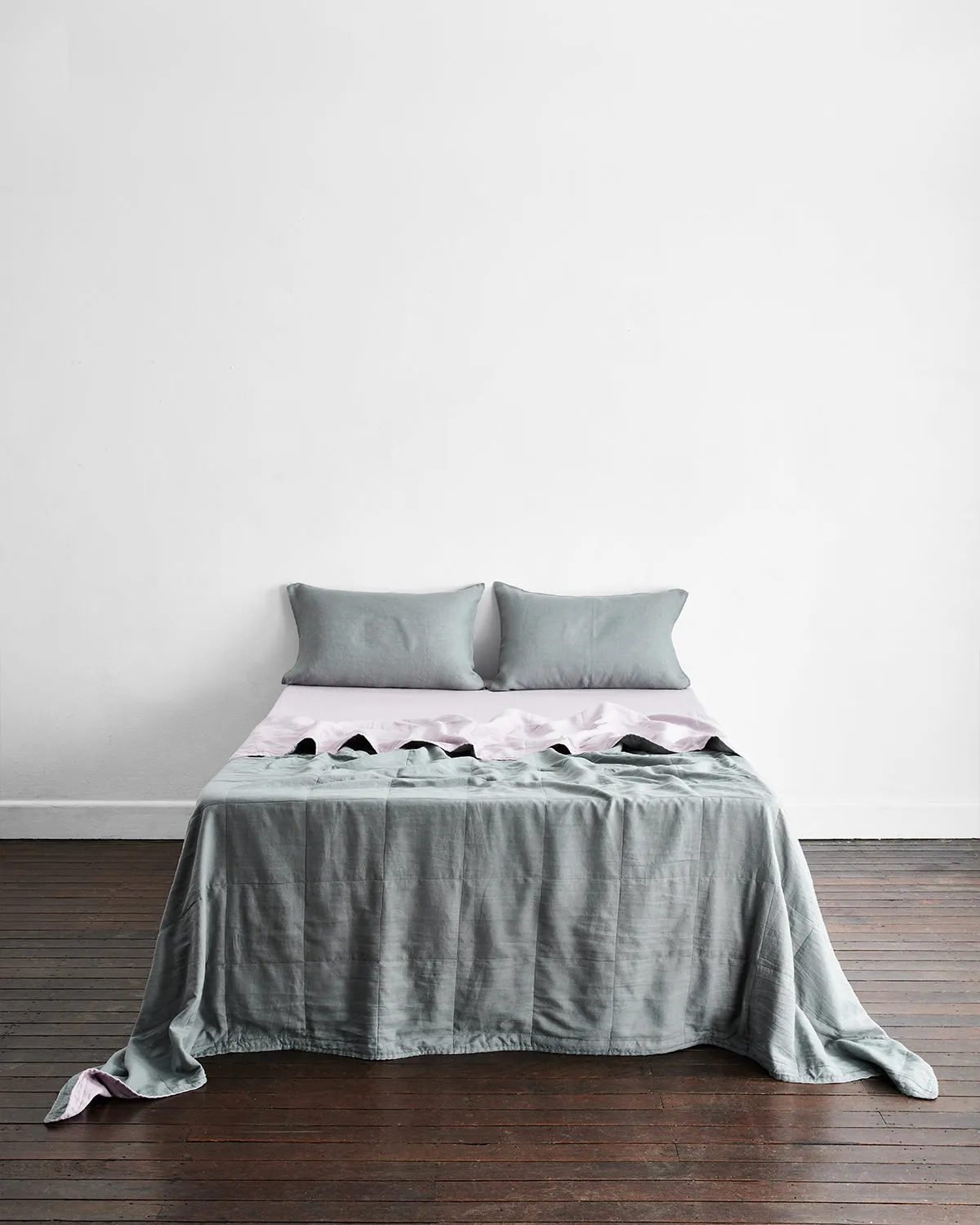 Mineral & Lilac 100% French Flax Linen Quilt Set