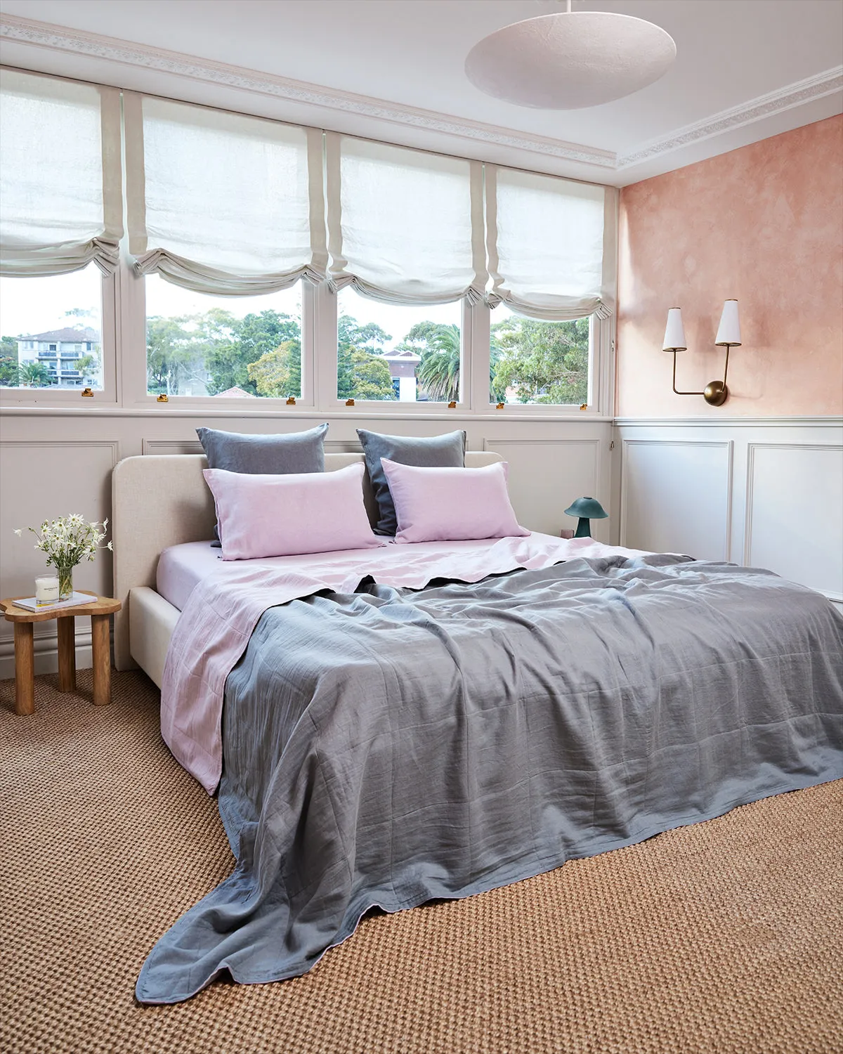 Mineral & Lilac 100% French Flax Linen Quilt Set