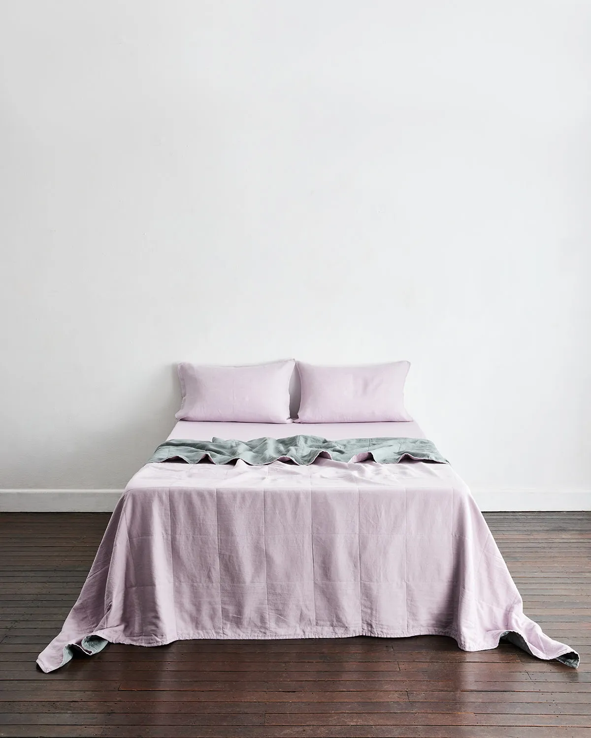Mineral & Lilac 100% French Flax Linen Quilt Set