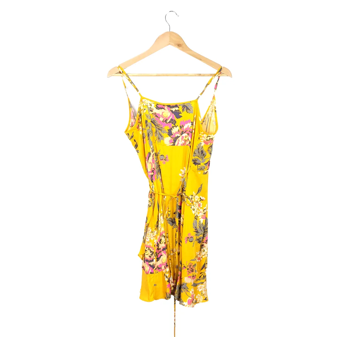 MINKPINK TOKYO YELLOW FLORAL WRAP DRESS