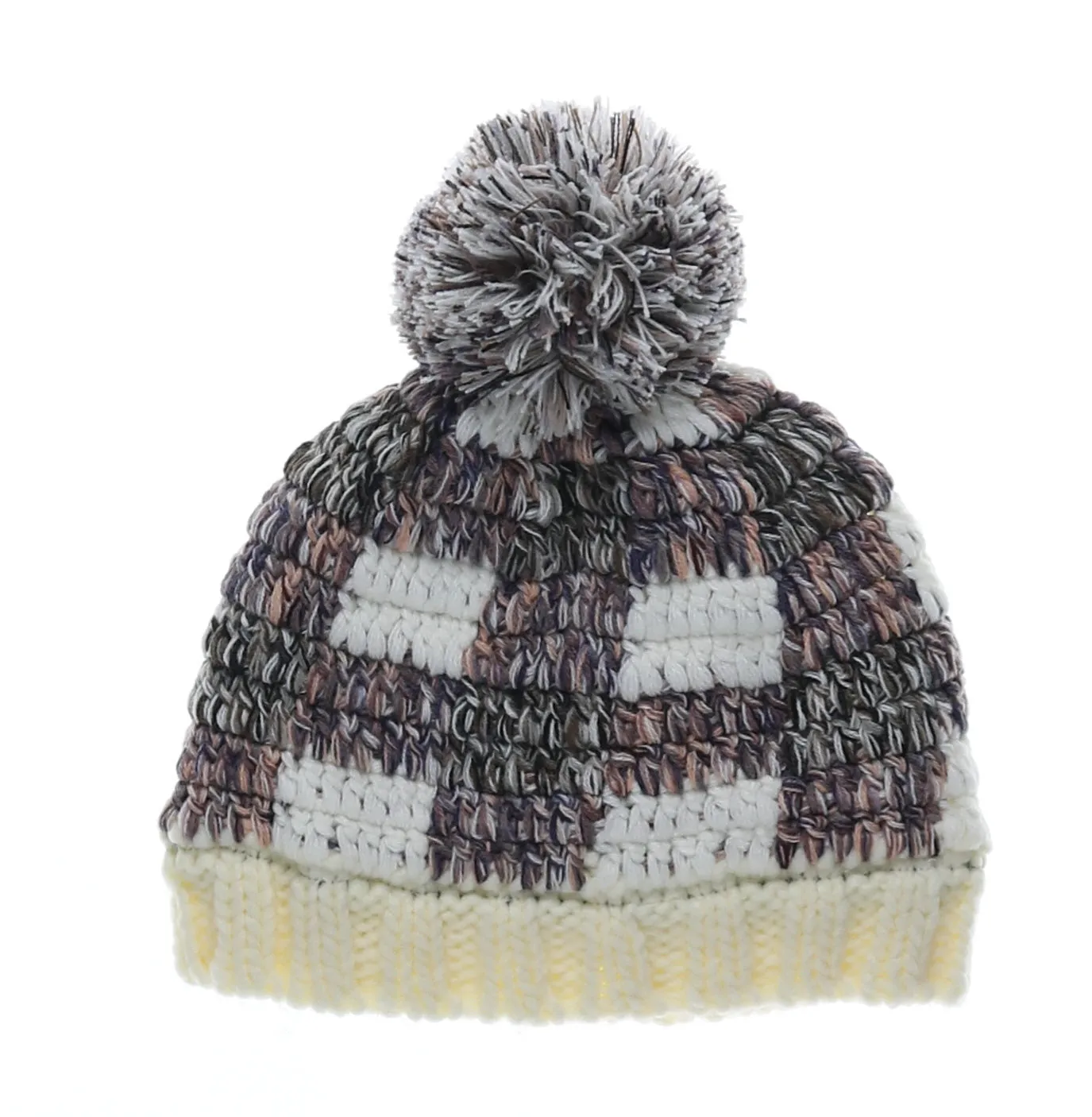 Mixed Check Knit Pom Hat