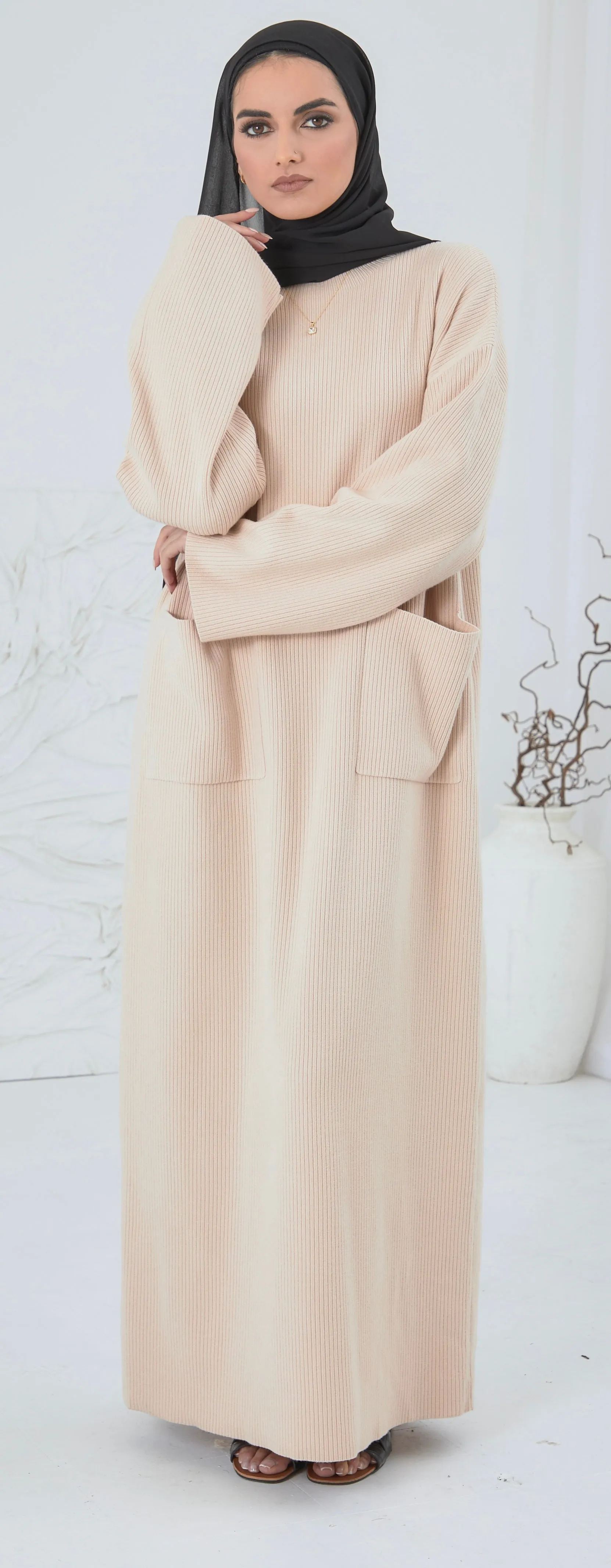 Modest Jumper Dress - Nude
