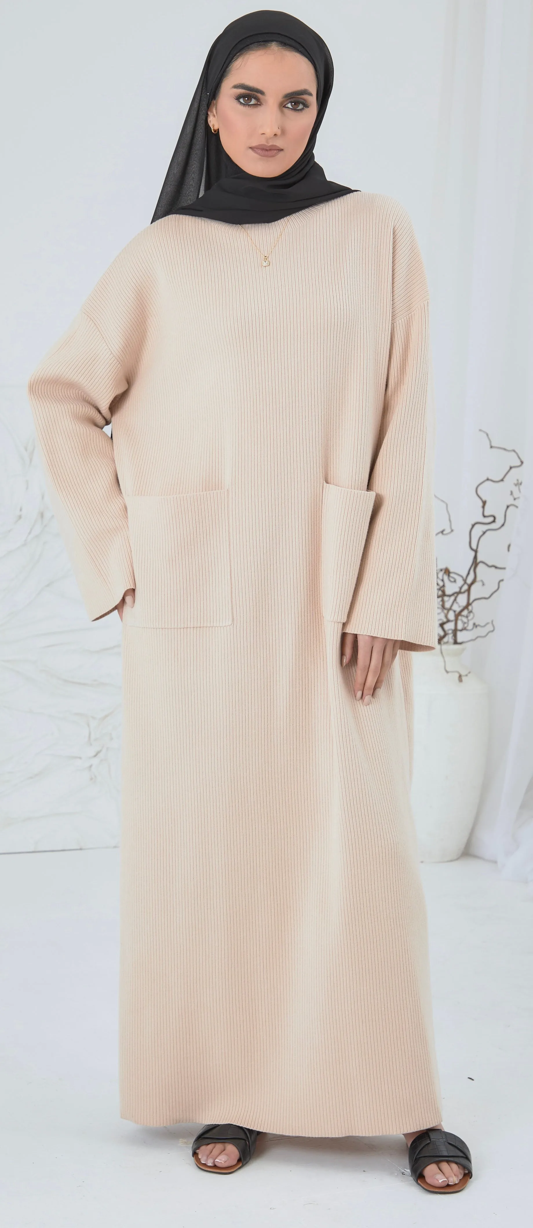 Modest Jumper Dress - Nude