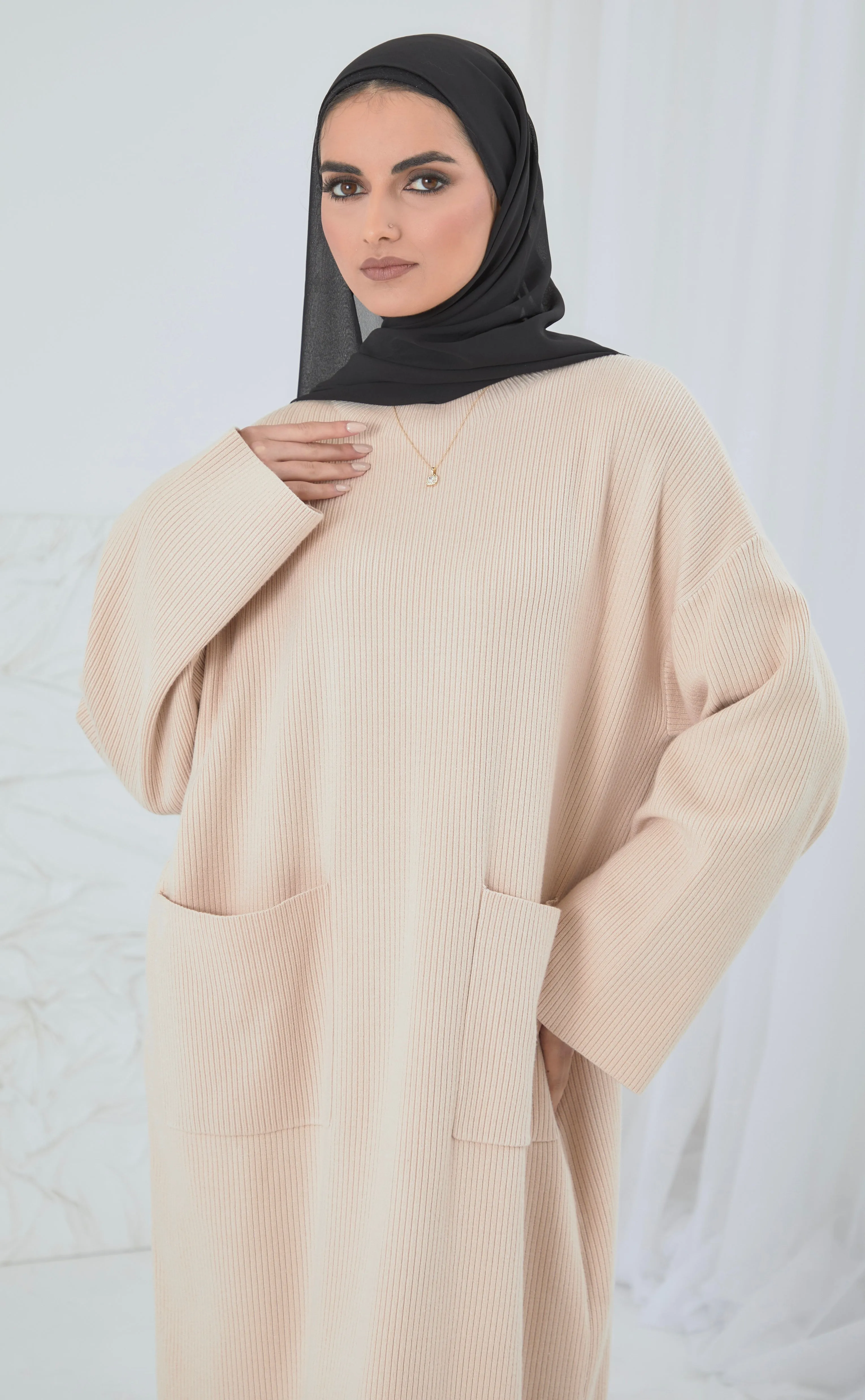 Modest Jumper Dress - Nude