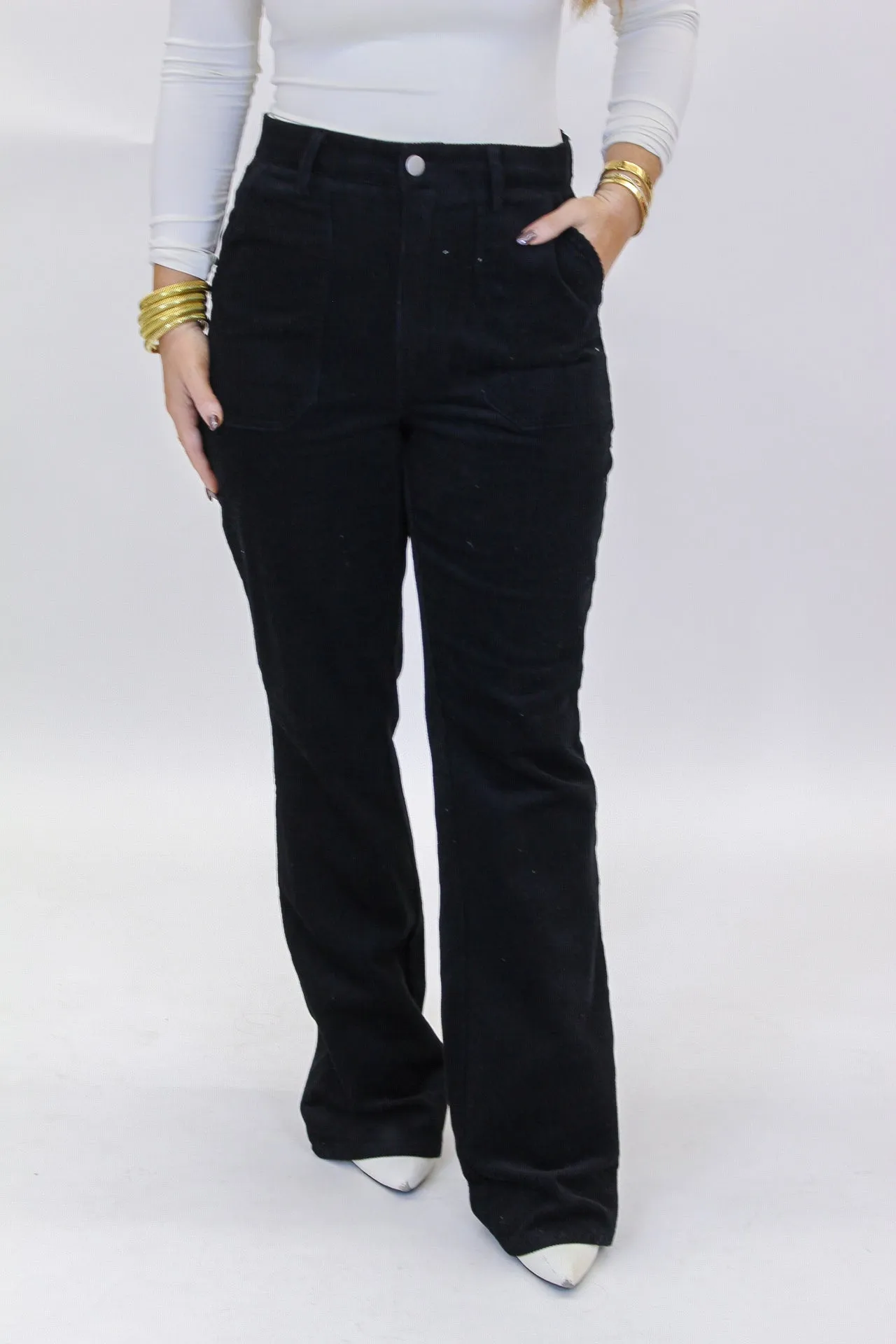 Noca Corduroy Flare Pants-Black