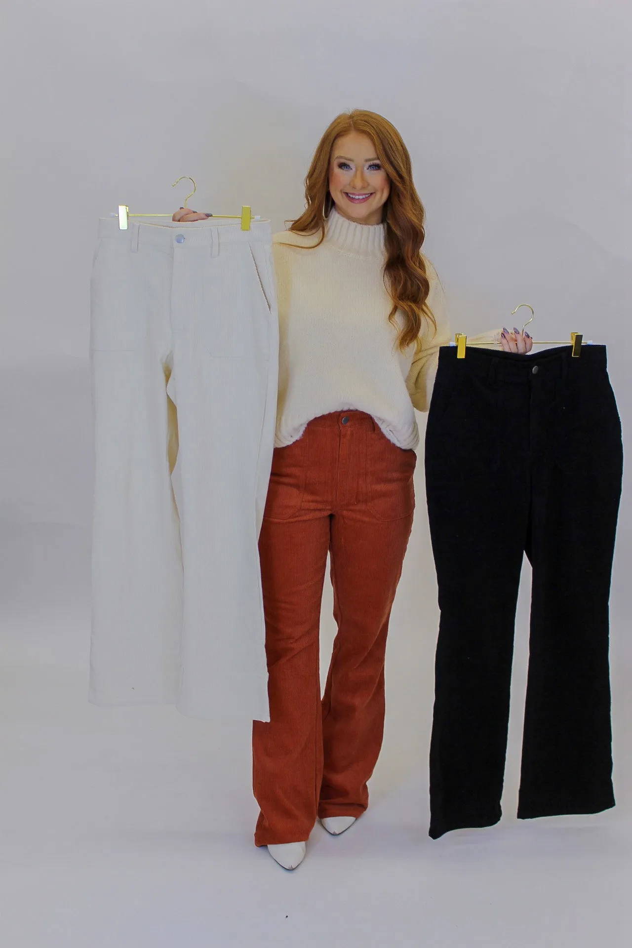 Noca Corduroy Flare Pants-Black