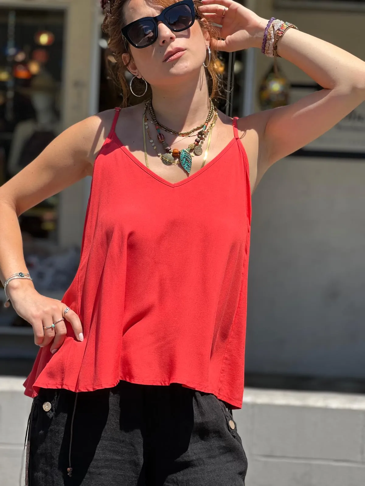 Orange Viscose Tunic with Adjustable Strap