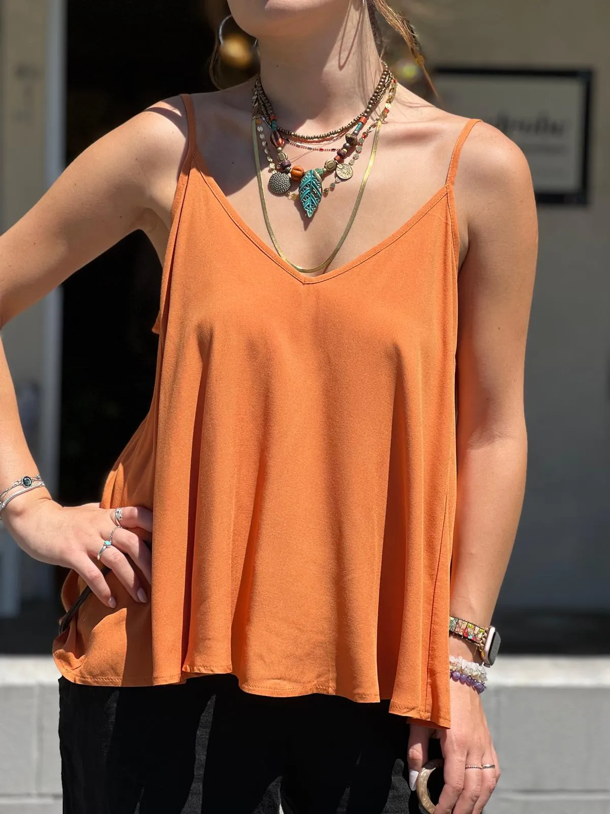 Orange Viscose Tunic with Adjustable Strap