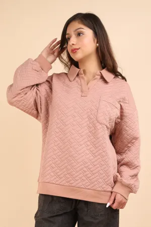 Oversized Collared Quilted Long Sleeve Top