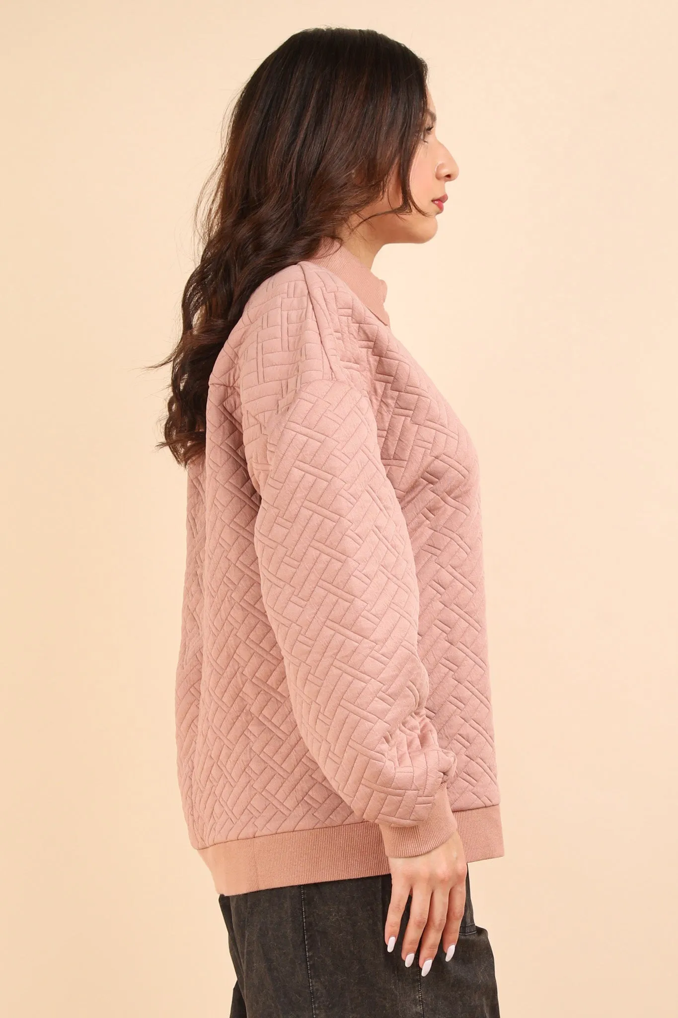 Oversized Collared Quilted Long Sleeve Top