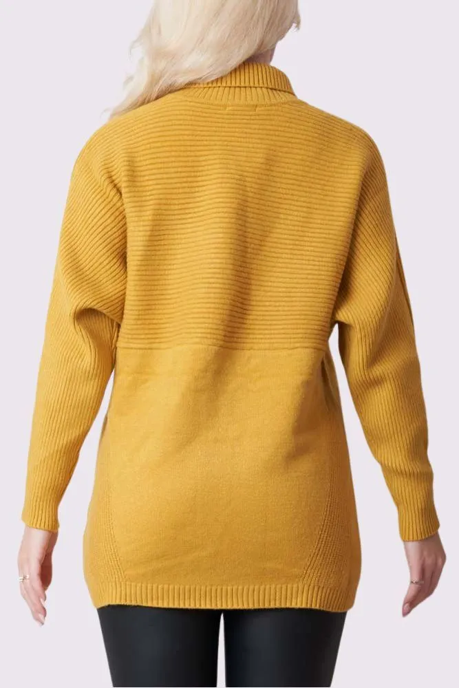 Plain Ribbed Collar Long Sleeve Jumper