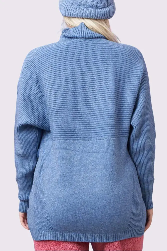 Plain Ribbed Collar Long Sleeve Jumper
