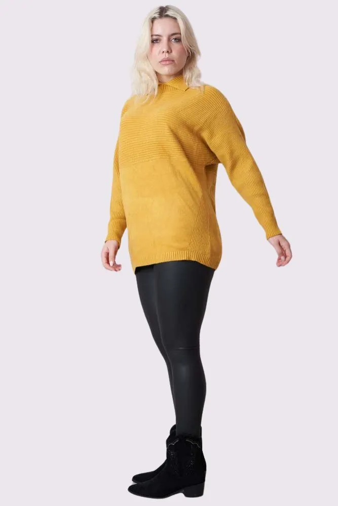 Plain Ribbed Collar Long Sleeve Jumper