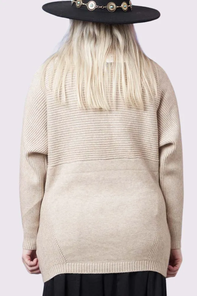 Plain Ribbed Collar Long Sleeve Jumper