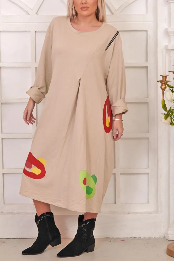 Plain Shoulder Zip Cotton Dress