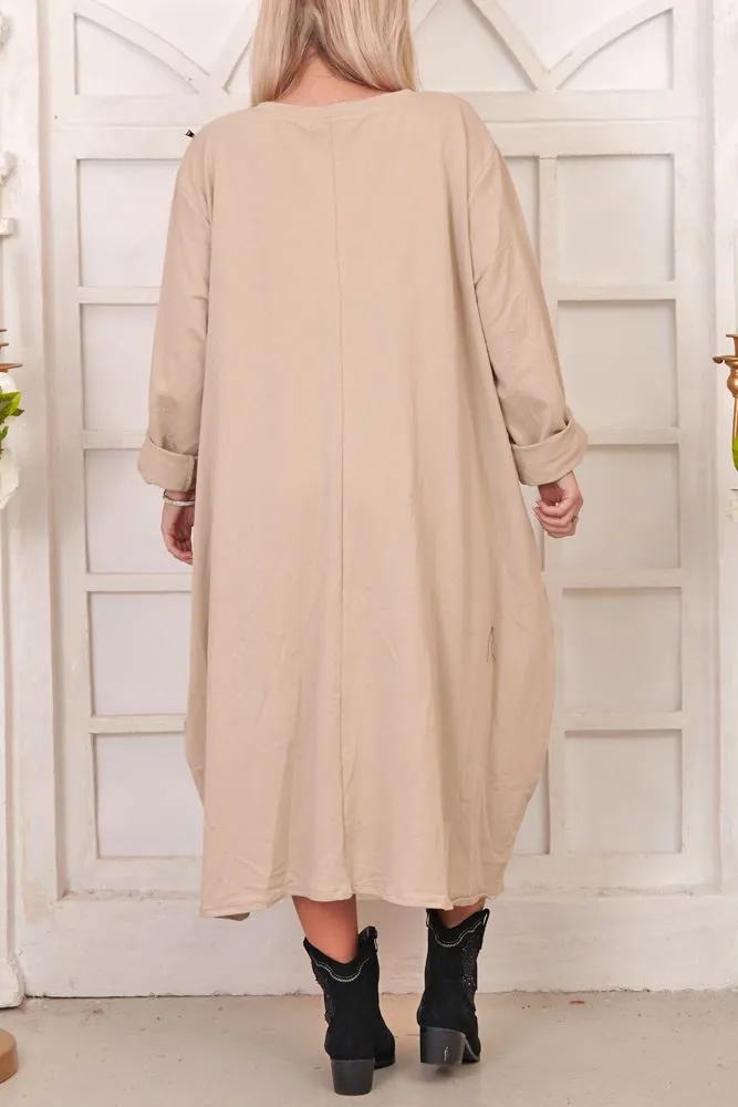 Plain Shoulder Zip Cotton Dress