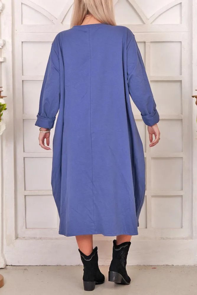 Plain Shoulder Zip Cotton Dress