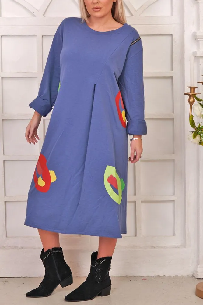 Plain Shoulder Zip Cotton Dress