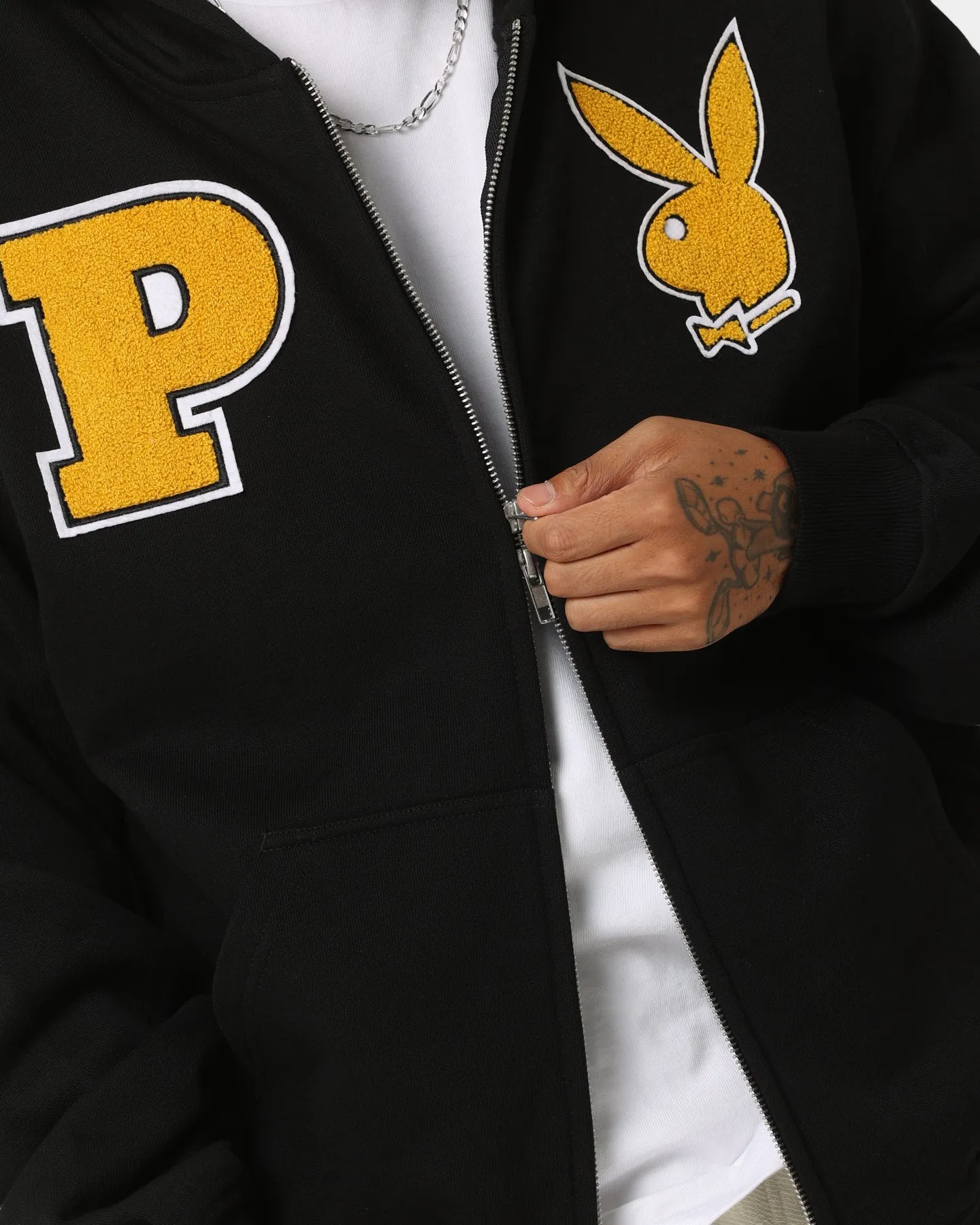 Playboy By CK Full Zip Varsity Hoodie Black