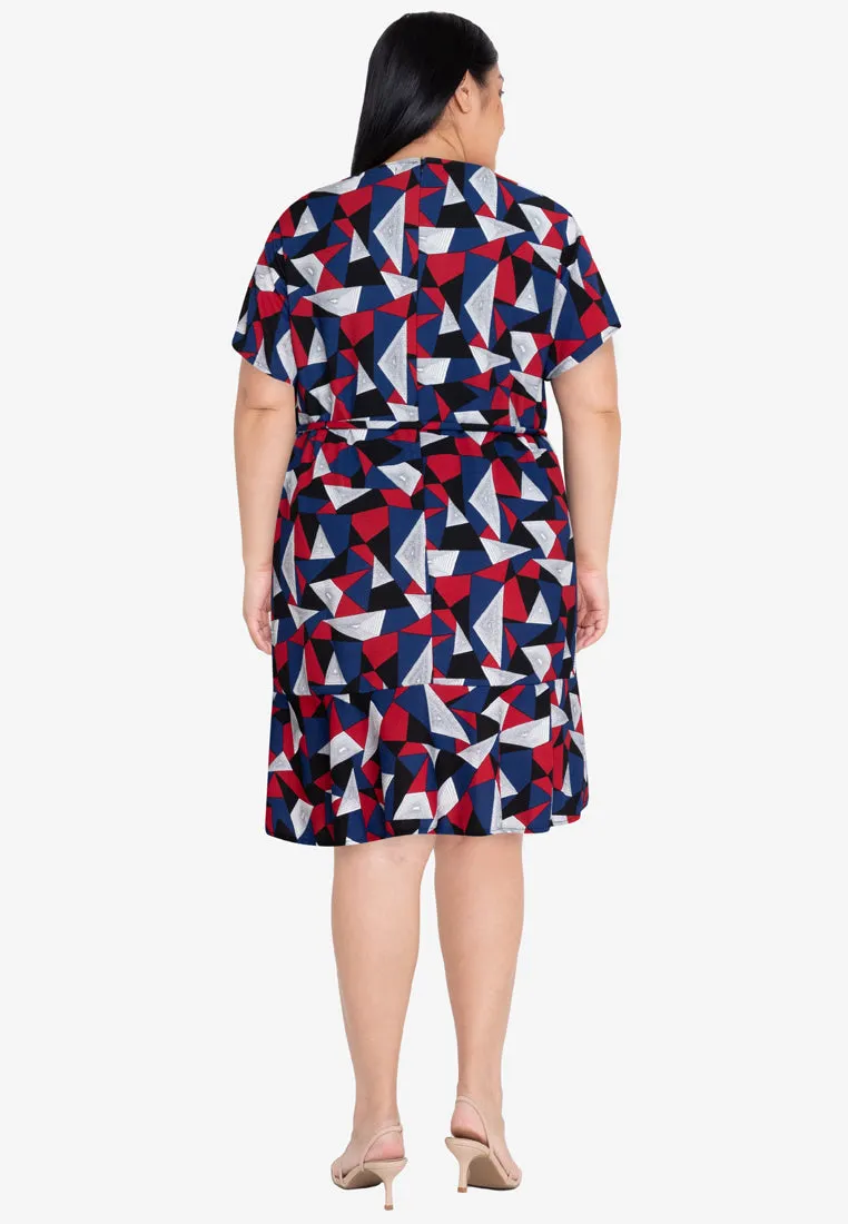 Plus Size Printed Wrap Top Flounce Hem Stretch