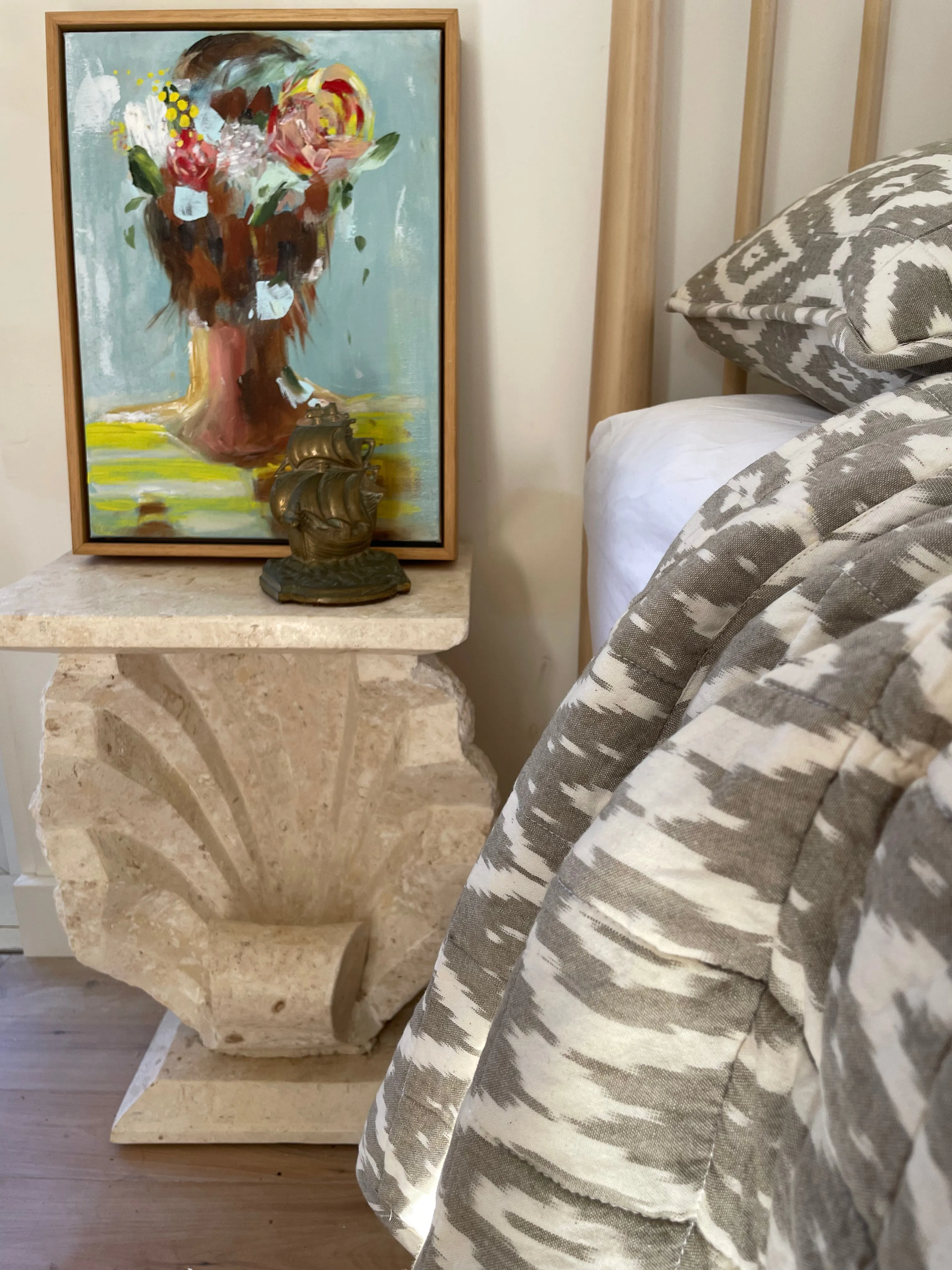 Quilted Blanket with Pillowcase - Stone Ikat