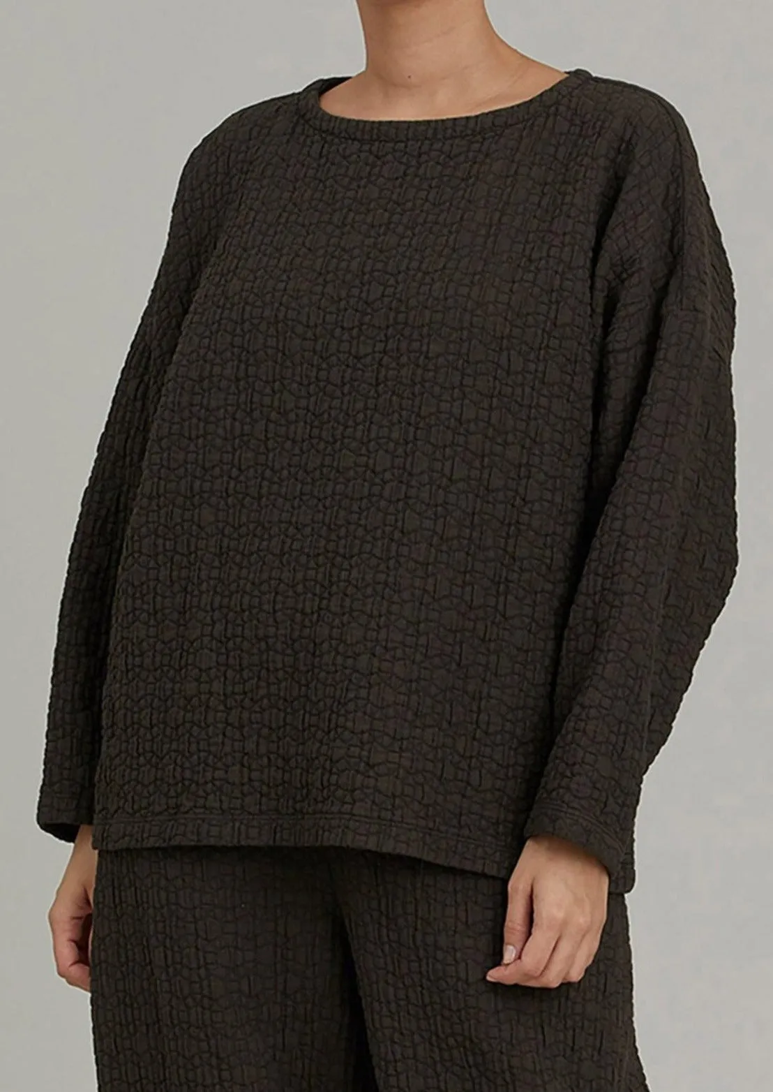 Quilted Boyfriend Pullover, Dark Grey