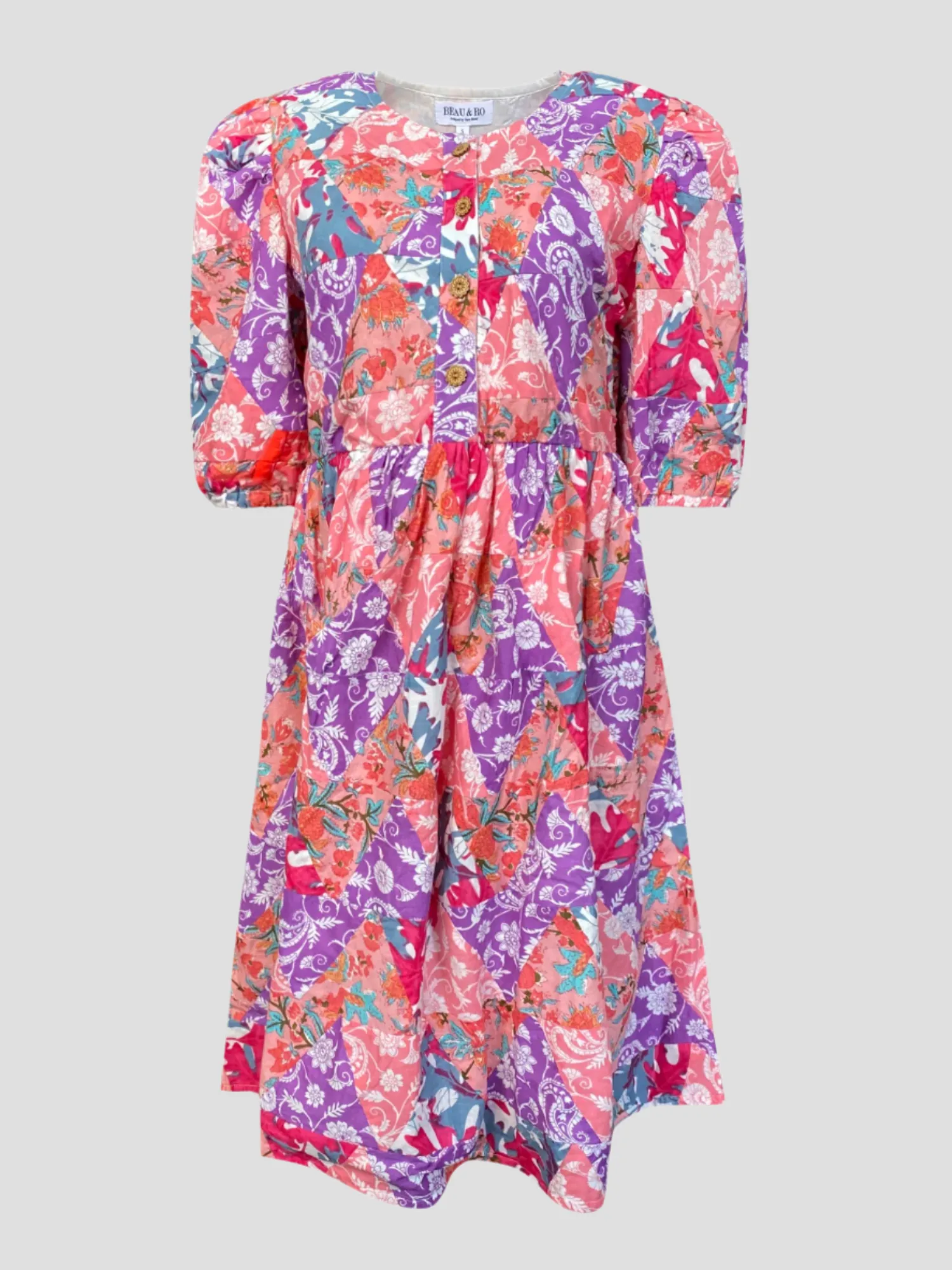 Quilted Mini Dress in Pink Triangles
