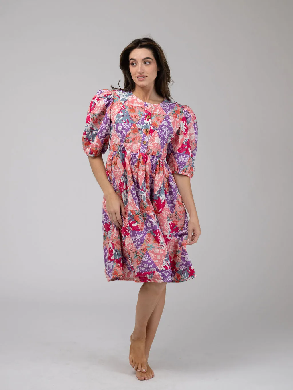 Quilted Mini Dress in Pink Triangles