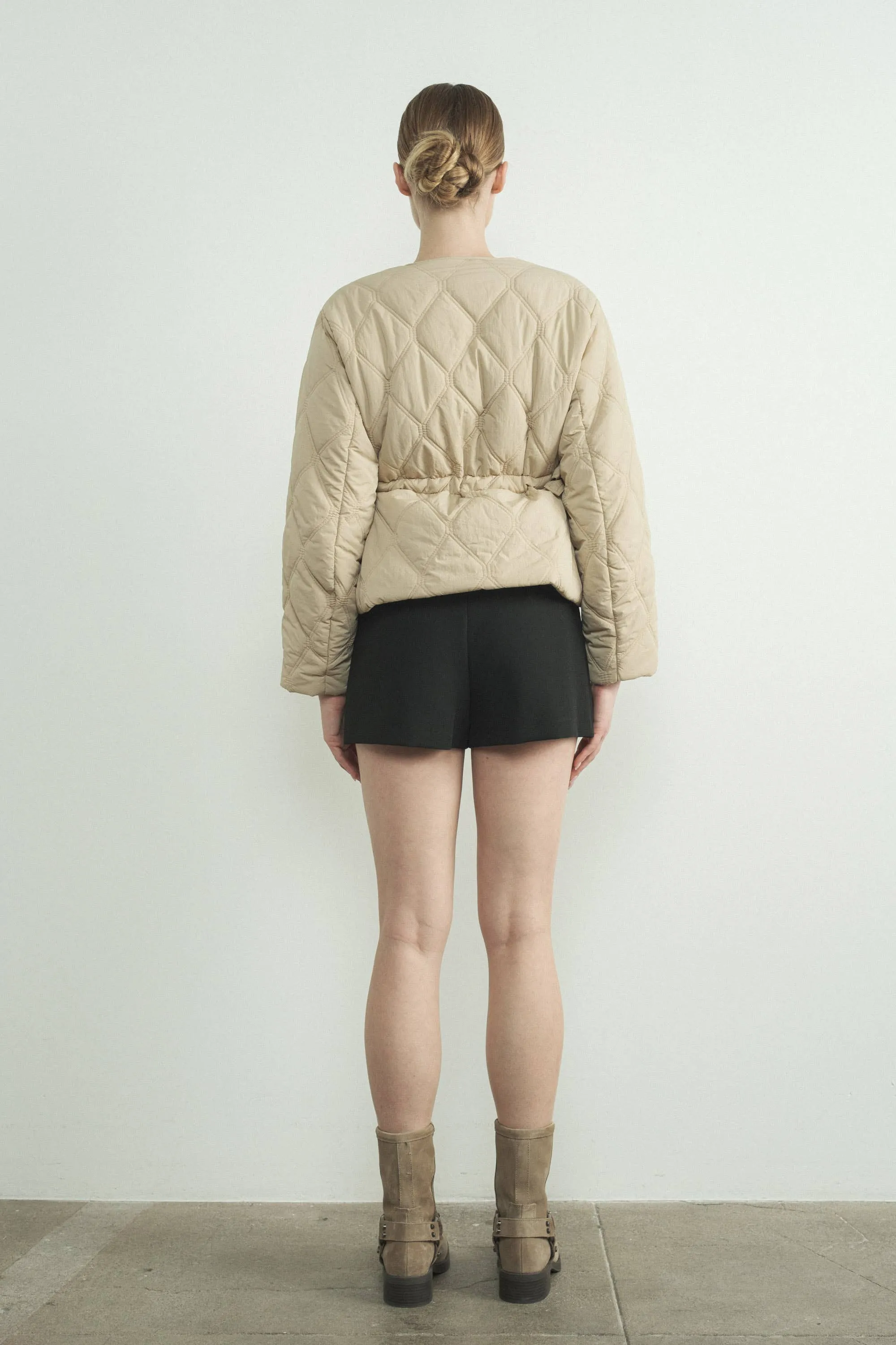 Quilted Zip Up Jacket With Side Bow Tie