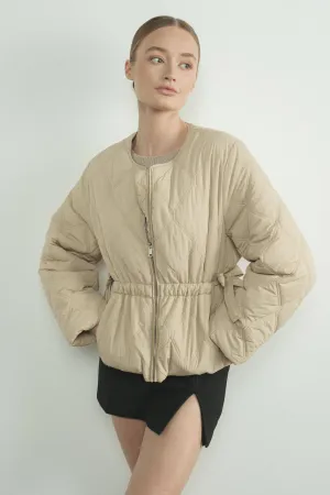 Quilted Zip Up Jacket With Side Bow Tie
