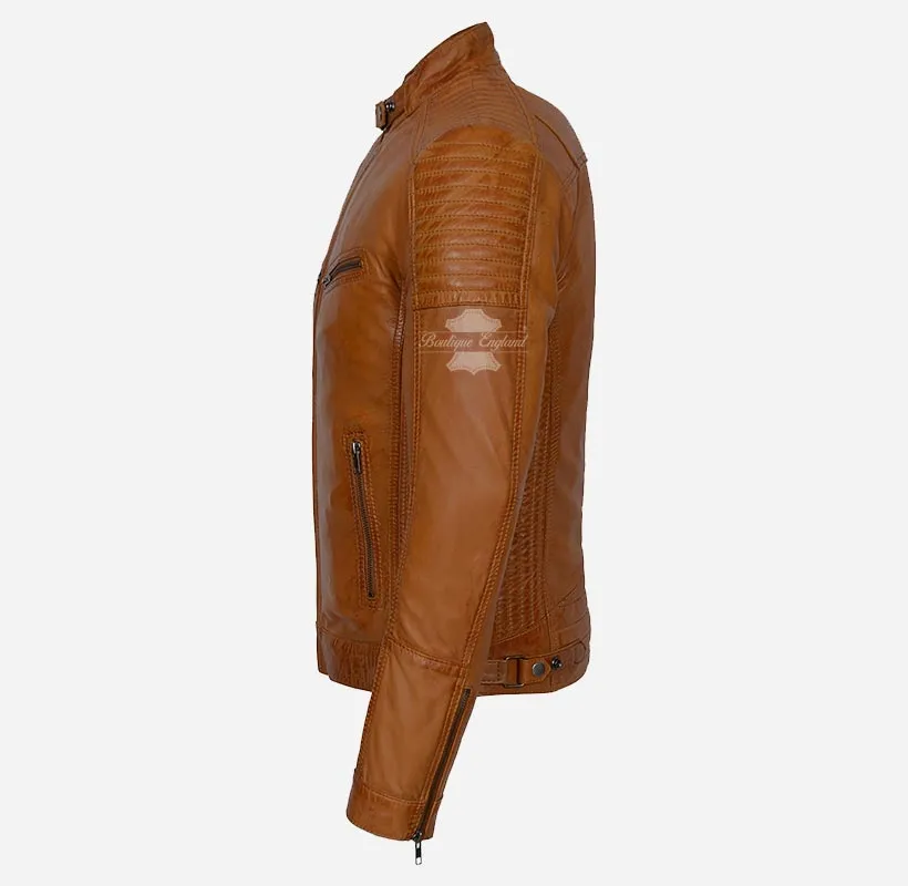 RAMBLE Mens Biker Style Leather Jacket Soft Real Leather Jacket