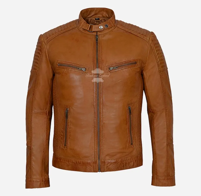 RAMBLE Mens Biker Style Leather Jacket Soft Real Leather Jacket