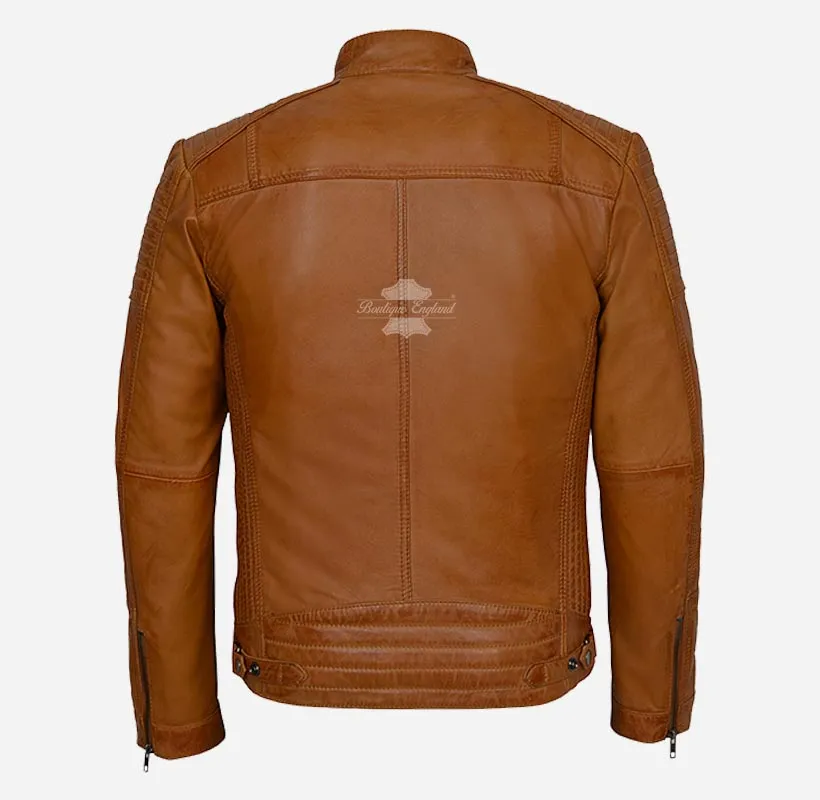 RAMBLE Mens Biker Style Leather Jacket Soft Real Leather Jacket