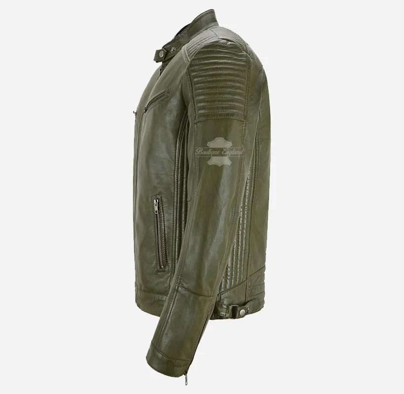 RAMBLE Mens Biker Style Leather Jacket Soft Real Leather Jacket