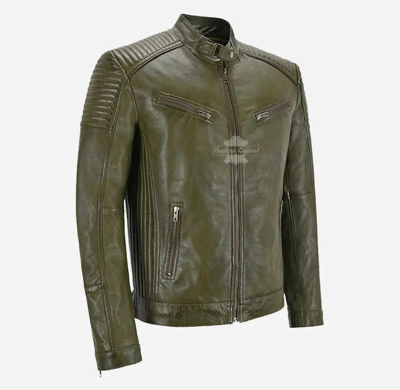 RAMBLE Mens Biker Style Leather Jacket Soft Real Leather Jacket