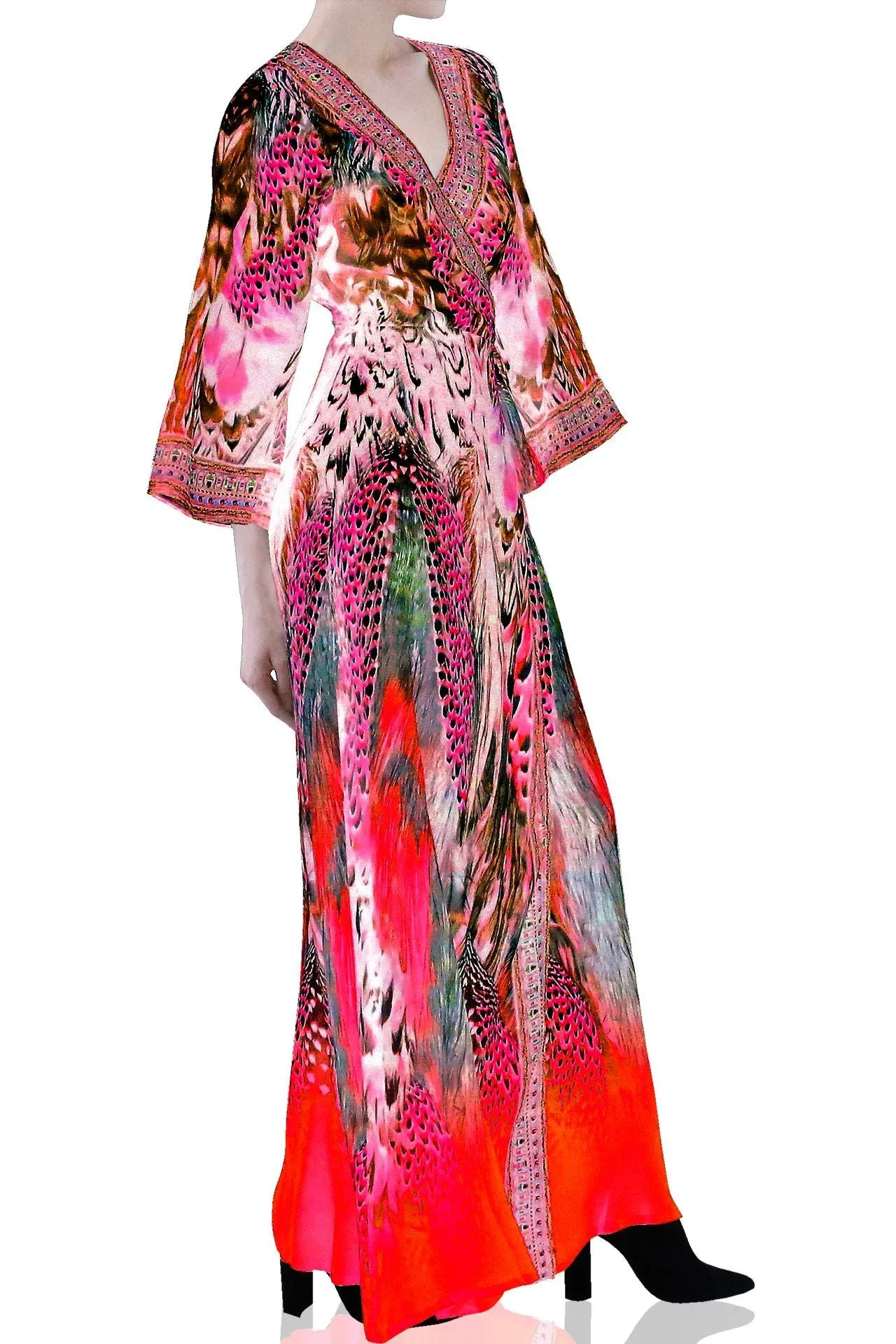 Red Maxi Wrap Long Sleeve Dress